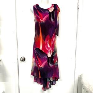 Frank Lyman floral dress Size 12 sleeveless midi round neck Resort wedding party
